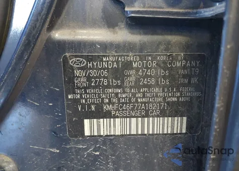 2007 Hyundai Azera Limited/Se из США, поврежденный, VIN KMHFC46F77A182171